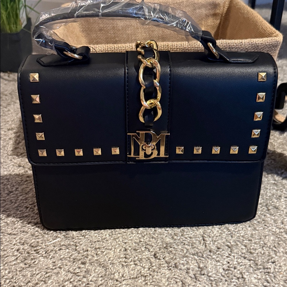 Badgley Mischka Black and Gold Studded Satchel